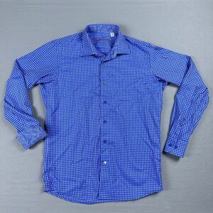 Robert Graham Shirt Mens 18 XL Blue Check Long Sleeve Paisley Flip Cuff